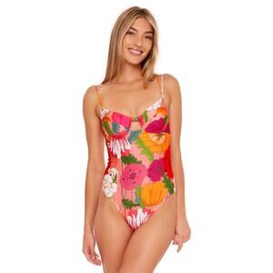 Trina Turk Sunny Bloom Floral Underwire One Piece Tie Back Swimsuit Size 14